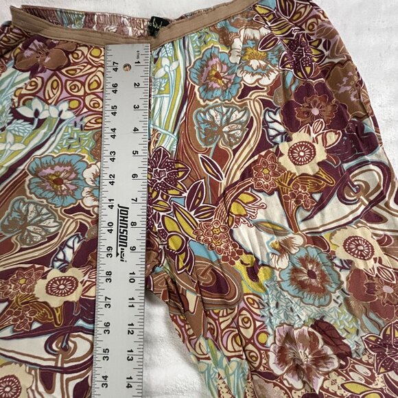 Loco Lindo Womens Floral Print Capri Pants Brown Elastic Waist Lightweight - Picture 8 of 10